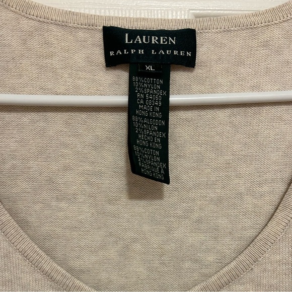 Ralph Lauren short sleeve cotton beige grey V-neck sweater with knot buttons- XL - Picture 4 of 5